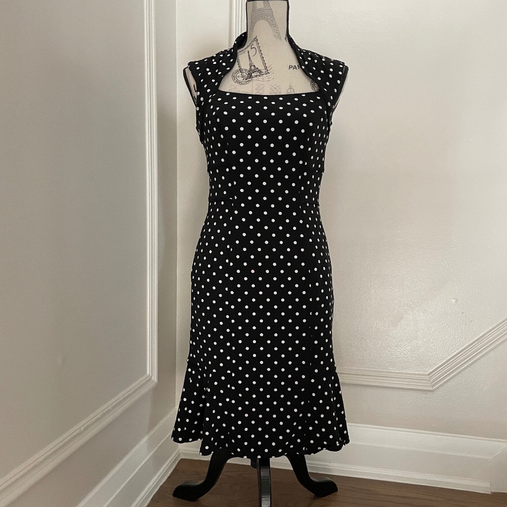 White House Black Market Black and White Polka Dot Fit-and-Flare Dress